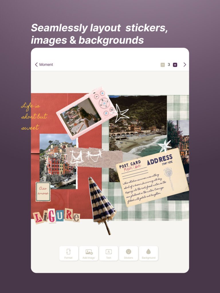 Seamlessly layout stickers, images and backgrounds on iPad in Exposure